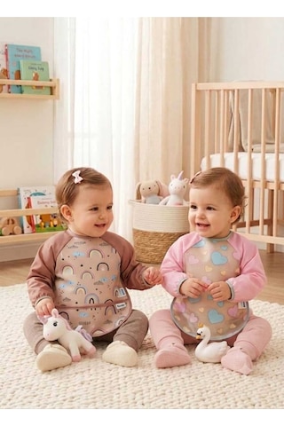 Kız Çocuk Bebek Pembe Gökkuşağı Kalp Figürlü Sıvı Geçirmez İkili Uzun Kollu Mama Beslenme Önlüğü Seti Pembe Kız Çocuk Bebek Pembe Gökkuşağı Kalp Figürlü Sıvı Geçirmez İkili Uzun Kollu Mama Beslenme Önlüğü Seti Pembe