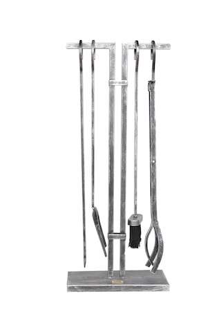 5 Li Lüx Ithal Antik Gümüş Patinalı Şömine - Soba Maşa Takımı Aksesuar Seti