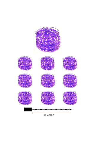 10 Adet 10 Metre Mor Renk Pil İle Çalışan Peri Led Dekoratif Ve Şık Aydınlatma Mor