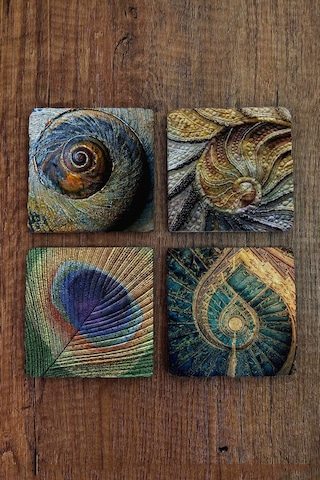 Baskılı Doğal Taş Bardak Altlığı 4'lü Set 10x10x1 Cm Doğal Desenler - Stone Coasters Çok Renkli