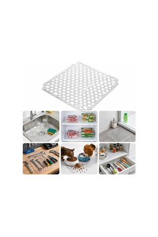 Lavabo Kurutma Matı 32x32 Cm, Şeffaf Petek Desenli Buzluk Ve Dondurucu Raf Koruyucu, Çekmece Raf İçi Kaydırmaz Düzenleyici Mat, Banyo, Tezgah Ve Evcil Hayvan Mama Alanı İçin Çok Amaçlı Mat Açık Gri