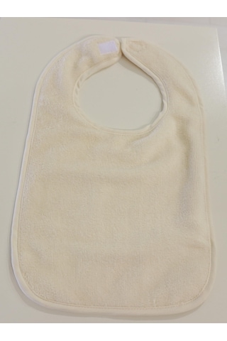 Kadife Su Geçirmez Mama Önlüğü Soft Cırt Bantlı Çocuk Mama Önlüğü Krem
