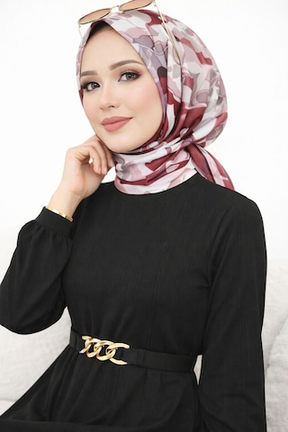 Hira Life Fashion Kadın Gold Zincir Kemer Detaylı Bisiklet Yaka Ve Tesettür Giyim Burgu Elbise Siyah Siyah