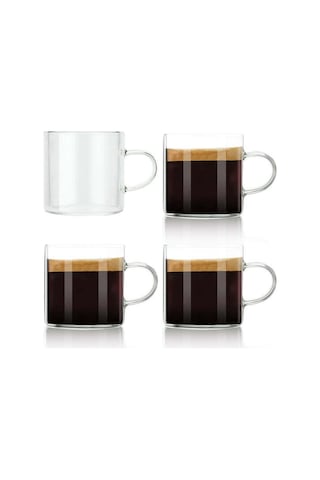 Yaozixa 4'lü 118 Ml Borosilikat Cam Espresso Bardak Seti, Kollü, Mikrodalga Ve Lavaboda Güvenli, Sıcak/soğuk İçecekler İçin Şeffaf