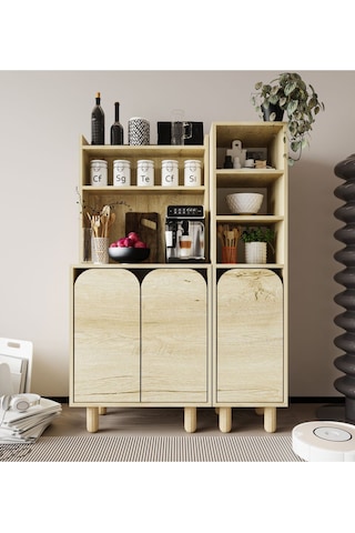 Parma 3 Kapaklı Mutfak Dolap, Kahve Köşesi, Çok Amaçlı Dolap Safir Meşe