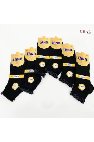 Kral Socks Kadın Bambu Çorap 6 Çift Fırfırlı Patik Kadın Çorap Siyah
