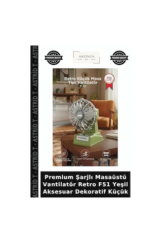 Premium Şarjlı Masaüstü Vantilatör Retro F51 Yeşil Aksesuar Dekoratif Küçük