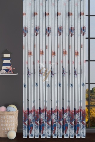 Baskılı Kurşunlu Grek Tül Perde Çocuk Örümcek Çok Renkli