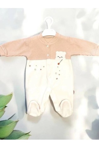 Kız Bebek Kışlık Ayıcık Desenli Tulum-15070 Ekru