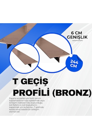 Kapı Eşik T Profili Parlak Bronz İnoks Çelik 6 Cm Eninde - 244 Cm Uzunluğunda