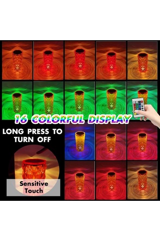 Xinxin 16 Renkli Romantik Gül Işık Kristal Elmas Masa Gece Lambası Beyaz Beyaz