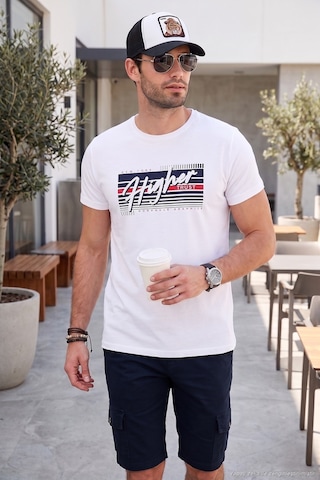 Buratti Pamuklu Slim Fit Bisiklet Yaka Baskılı Erkek T Shirt 541Higher Beyaz
