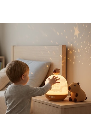 Capybara Temalı Dönen Ve Renkli Star Master Projeksiyon Gece Lambası Beyaz