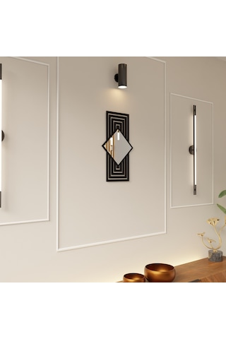 Dekoratif Minimal Ayna Pleksili Ahşap Duvar Süsü