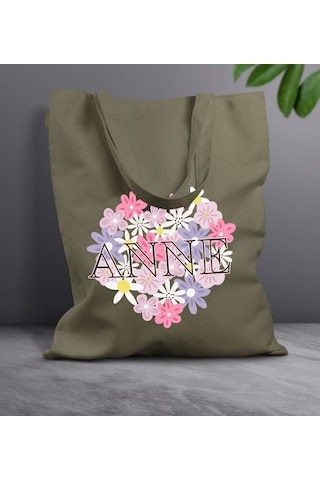 Bk Gift Anneler Günü Tasarımlı Haki Kumaş Bez Çanta, Baskılı Omuz Çantası, Alışveriş Çantası, Anneler Günü Hediyesi, Anneye Hediye-3 Çok Renkli