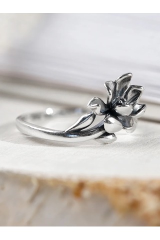 Lucente İnce Çiçek Yüzük Gümüş 925 226326432 Gri