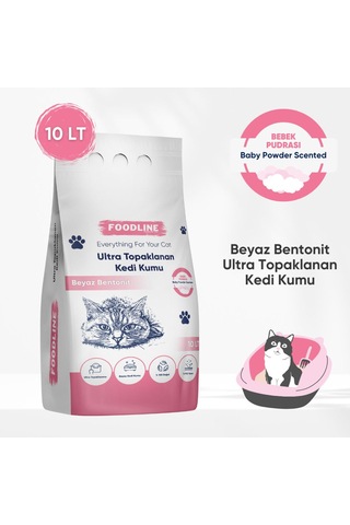 Foodline Bebek Pudrası Kokulu İnce Taneli Bentonit Topaklaşan Kedi Kumu 10 L