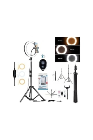 Adaptörlü Bluetooth Kumandalı Ring Light Youtuber Tiktok Çekim Makyaj Işığı 10 Inç 2.1 Mt Tripod