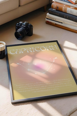 Capricorn Oğlak Burcu Çerçeveli Tablo Aura Enerji Renkleri Astrolojik Takım Yıldızı Sembolü