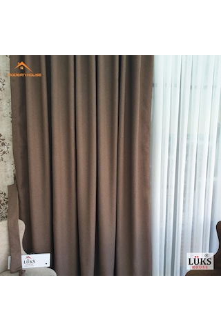 Lüks Açık Kahvererengi Blackout Keten Karartma Pilesiz Fon Perde Kahverengi