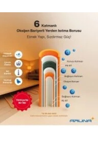 Aruna Pert 6 Katmanlı Yerden Isıtma Borusu Oksijen Bariyerli 16x2 240mt