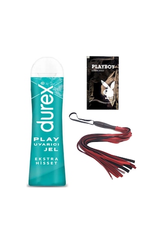 Durex Play Ekstra Hisset Bay Bayan Uyarıcılı Jel 50 Ml + Kırmızı Püsküllü Deri Kirbaç + Hediye