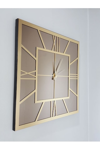 Ayna Denizi Golden Quare Bronze Model Altın Bronz Renk 60 CM x 60 CM Dekoratif Aynalı Duvar Saati Altın
