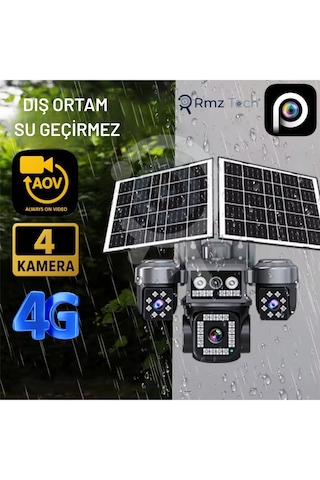 Rmztech Ztech Z7 Plus 4 Kameralı 8mp E-sim Çift Solar Panel 4g Aov Ptz Kamera Gece Renkli Görüş Hieasy