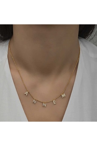Gümüş Gold Annem Yazılı Bayan Kolye Gümüş