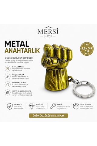 Metal Yumruk Anahtarlık Dayanıklı Şık Tasarım Anahtar Süsü 5.5x3.5 Cm Altın