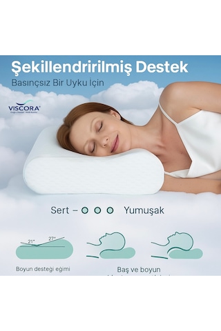 Vıscora Boyun Karşıtı Visco Köpük Yastık Ergonomik Kafa Ve Omurga Desteği Beyaz