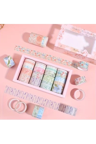 Dikdörtgen Vintage Washi Tape Bant Yapışkanlı Maskeleme Kağıdı Desenli Bant 20'li - Watercolor Notes 1