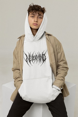Nevermind Trend Unisex Oversize Hoodie Streetwear Baskılı Sweatshirt Beyaz