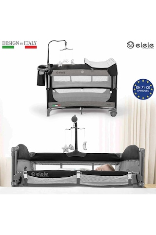 Elele Madre Anne Yanı Park Yatak Oyun Parkı 70x110 CM Siyah - Gri