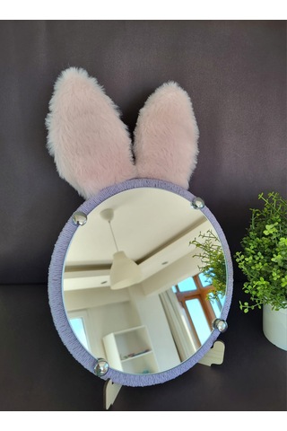 Pembe Tavşan Kulaklı Lila Çerçeveli Çocuk Odası Ayna