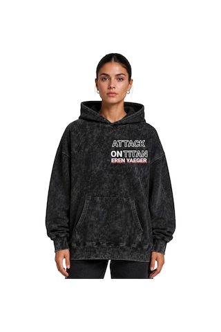 Sevbano Eren Yeager Attack On Titan Anime Baskılı Unisex Oversize Premium Siyah