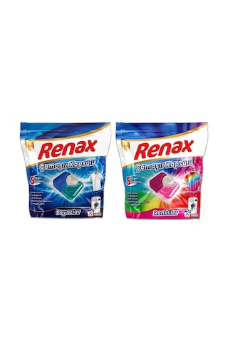 Renax Çamaşır Kapsülü 30 Yıkama Beyazlar Ve Renkliler 2 Li Paket