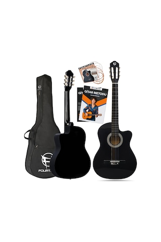 Fourtune Luca CW-200BK Kesik Kasa Siyah Klasik Gitar Seti 4/4 Sap Ayarlı (Cutaway)