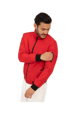 Riverstorm Erkek Kırmızı İçi Astarlı Dik Yaka Mevsimlik Cepli Su Ve Rüzgar Geçirmez Yağmurluk Kırmızı