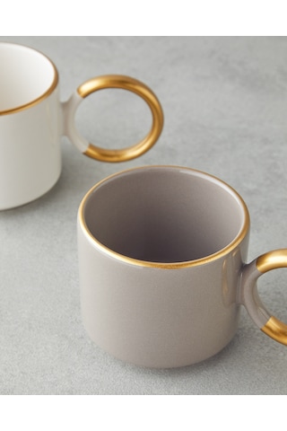 English Home Twin Goldy Seramik 2'li Kupa 184 Ml Vizon-beyaz-gold Vizon-beyaz-gold