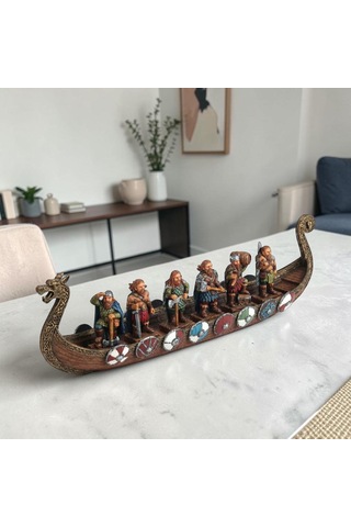 Wıse Viking Savaş Gemisi Dekoratif Obje Poliresin Tarihi Gemi Modeli 43 Cm .