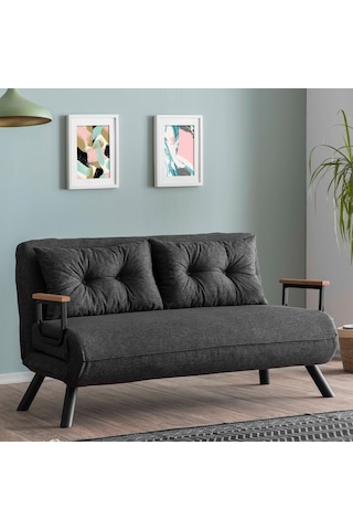 Pafu Sando İkili Keten Katlanır Yataklı Koltuk Koyu Gri Koyu Gri