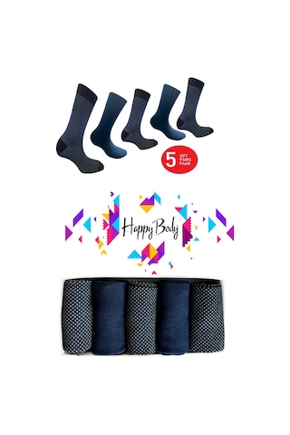 Happy Body (Art...: 13371-2L) Erkek Penye Pamuklu 5 Çift Kutu... Lacivert - Siyah