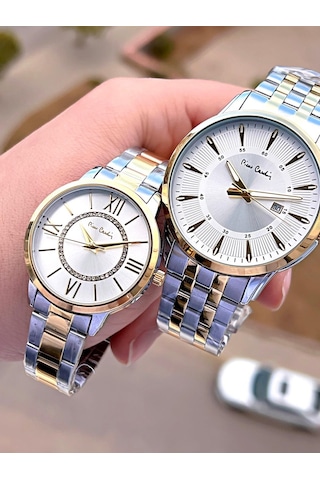 Pierre Cardin Bay Ve Bayan Çiftlere Özel Çelik Kordon Çift Kol Saati 30 Mt Su Gecirmez Cf.pr80002.m2 Gümüş - Sarı