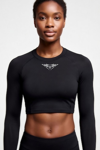 Premium Gotik Model 8 Siyah Uzun Kol Compression Kadın Crop T-shirt Spor Büstiyer Bluz Yoga Pilates Siyah