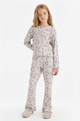 Defacto Hello Kitty Pijama Takımı Wide Leg Fitilli Kaşkorse Uzun Kollu Üst Uzun Alt Kız Çocuk G3156a825wngr400 Gri-gr400
