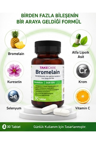 Takecare Bromelain Takviye Edici Gıda 30 Tablet