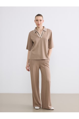 Lcw Everyday Kahverengi Polo Yaka Soft Touch Kadın Tişört
