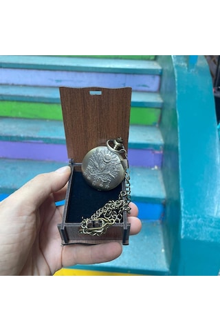 Kişiye Özel Retro Osmanlı Arma Kabartmalı Quartz Köstekli Saat