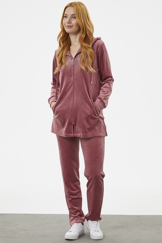 Tam Fermuarlı Kadife Taşlı Eşofman Takım - Gül Kurusu 001